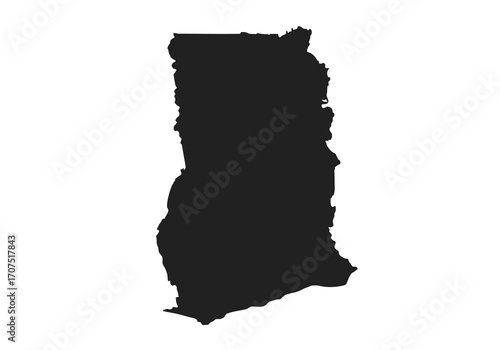 Black silhouette map of Ghana against a white background