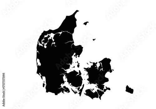 Black silhouette map of Denmark against a white background
