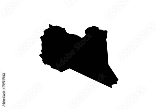 Black silhouette map of Libya isolated on a white background