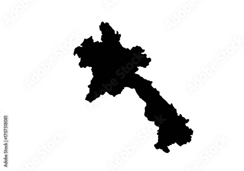 Black silhouette of Laos against a white background showing the countrys distinctive elongated shape