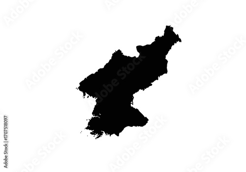 Black silhouette of North Koreas map against a plain white background