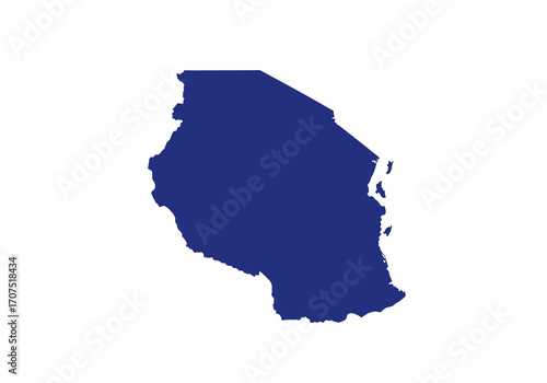 Blue silhouette map of Tanzania against a white background