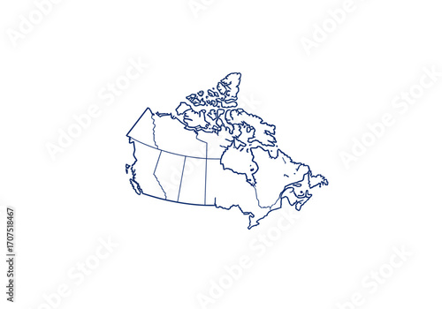 Blueoutlined map of Canada showing provinces territories and islands