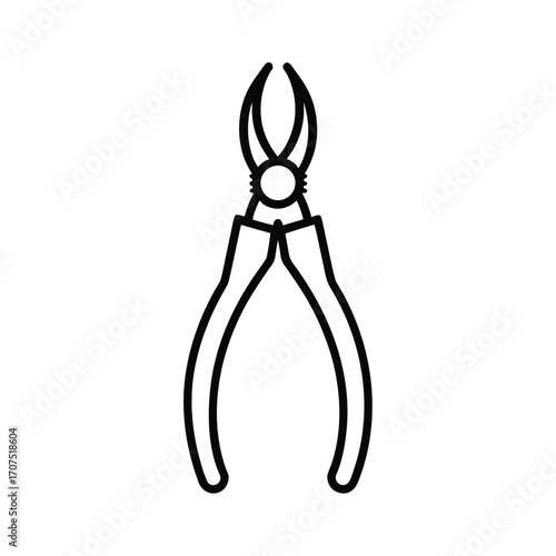 Black silhouette of pliers on a white background for graphic design