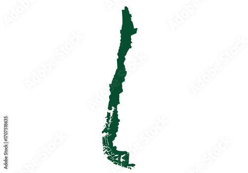 Green silhouette of Chile a long narrow country on South Americas west coast