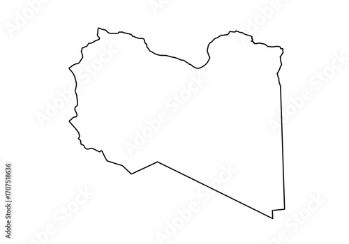 Libyas outline depicted with stark black lines against a white backdrop showcases the countrys unique shape