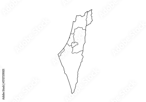 Outline map of Israel with regional divisions showing the countrys borders and internal structure