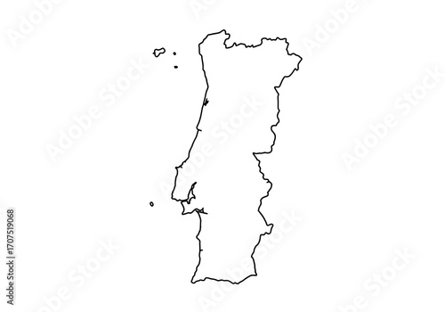 Outline map of Portugal featuring the mainland and islands on a plain white background