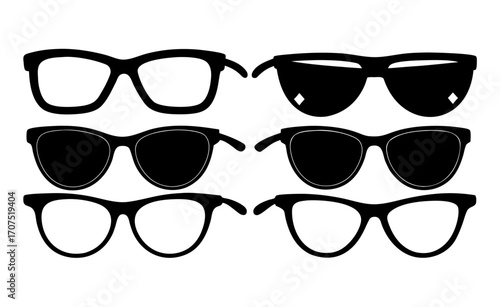 set of collection of various stylish sunglasses  simple black silhouette