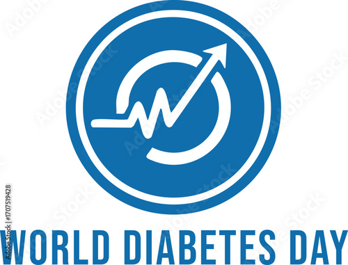 World Diabetes Day logo, a blue circle with an upward trend line and heart rhythm, symbolizing progress and health.