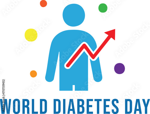 World Diabetes Day logo. Blue circle, red and blue dots, red arrow. Ideal for health campaigns and awareness.