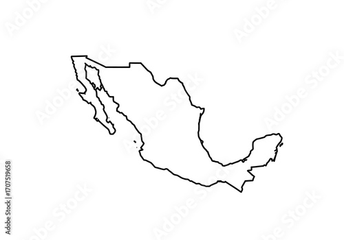 Outline of the country Mexico Black lines depict the borders