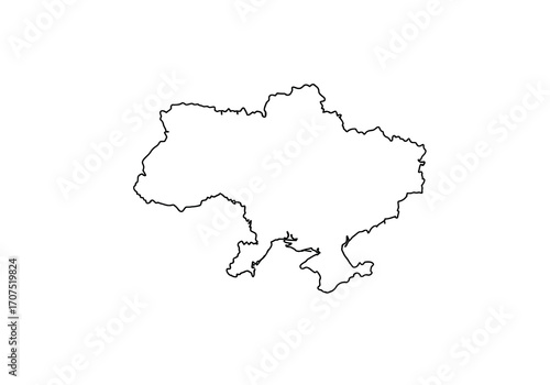 Outline of Ukraine black borders on white country borders defined