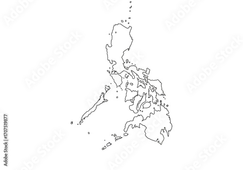 Outlined geographic map of The Philippines a large archipelago on a white background