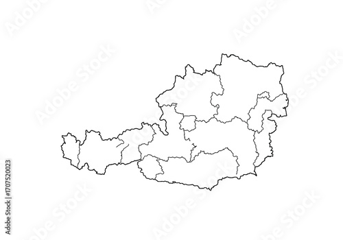 Outlined map of Austria showing internal borders