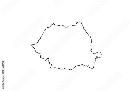 Outlined map of Romania showcasing its unique shape