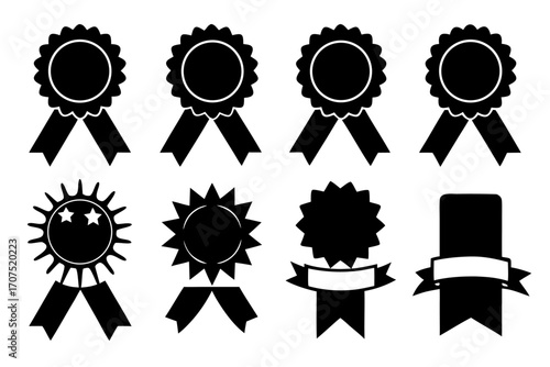 Award Medal with Check Mark  black silhouette vector Bundle