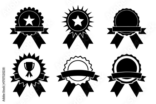 Award Medal with Check Mark  black silhouette vector Bundle