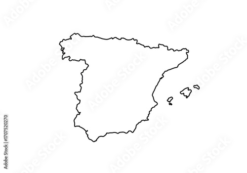 Outlined map of Spain with islands black on white