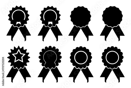 Award Medal with Check Mark  black silhouette vector Bundle