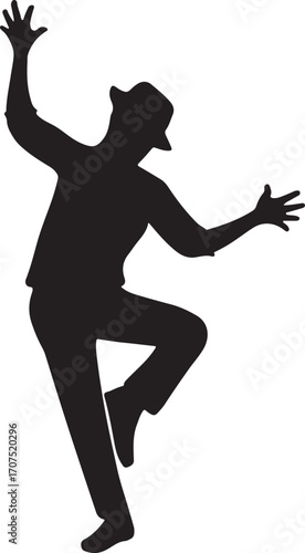 Jazz dancer silhouette vector performing dynamic dance moves, music and performance illustration.
