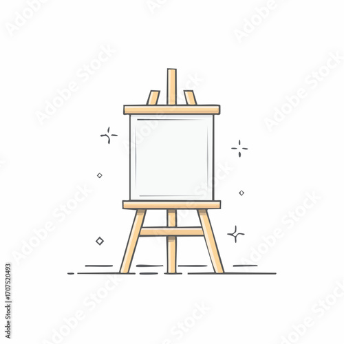 Empty easel stands ready in bright studio awaiting artist's inspiration for new artwork, showcasing creativity and potential.