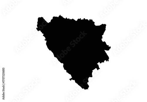Silhouette of Bosnia and Herzegovinas map defined by irregular borders against a white background