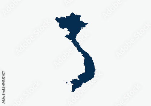 Vietnam map a dark blue silhouette against a plain white background