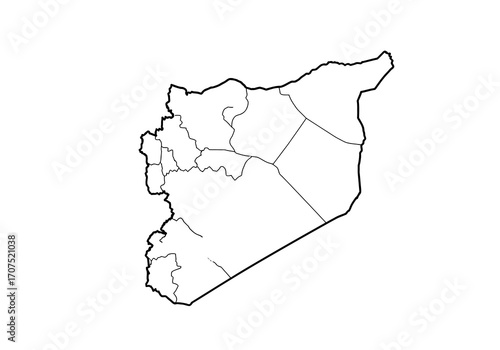 White map outlining administrative divisions of Syria showing its governorates and borders