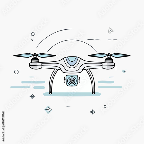 Drone hovers in the air with a camera attached, showcasing modern technology and aerial capabilities for photography and videography.