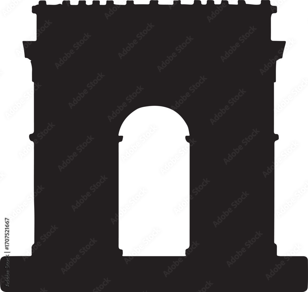 Fototapeta premium Arc de Triomphe silhouette vector, Paris landmark and historic monument architecture illustration.