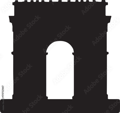 Arc de Triomphe silhouette vector, Paris landmark and historic monument architecture illustration.