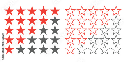 Visual representation of a star rating system, using filled and unfilled stars to indicate a score.
