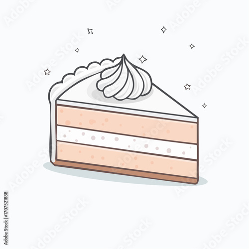 Slice of cake with white frosting sits on a plate, ready to be enjoyed as a sweet dessert, creating a delightful and tempting treat.