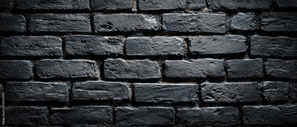 Obraz premium Texture of Dark Gray Brick Wall with Rough Surface and Irregular Shapes in Dim Lighting for Backgrounds or Industrial Designs