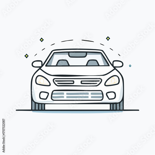 White car parked on a simple road, showcasing its clean lines and modern aesthetic, representing transportation and automotive industry.