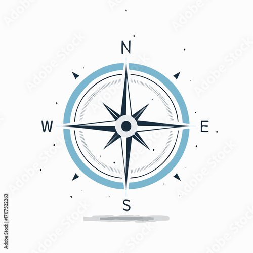 Compass points north on white backdrop, symbolizing guidance and exploration with its classic nautical aesthetic, evoking a sense of adventure and discovery.