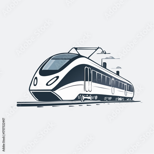 Modern highspeed train travels along the railway tracks, showcasing sleek transportation technology and efficient travel in a minimalist style.