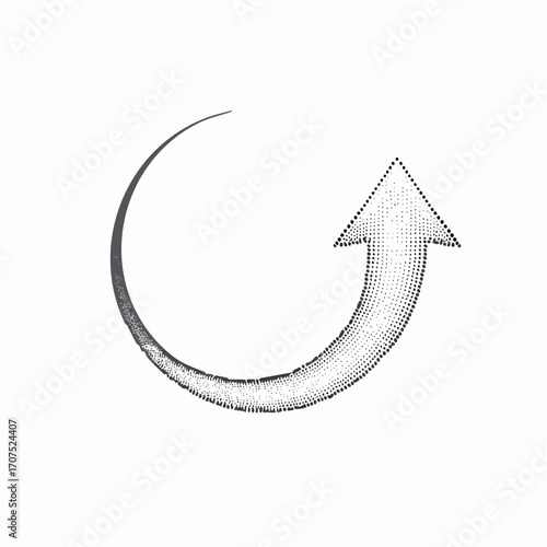 Curved arrow rotates clockwise against a white backdrop, suggesting movement and direction with a simple, clean aesthetic.