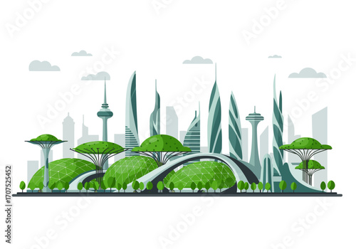 Futuristic Eco Cityscape: Green Architecture Design.