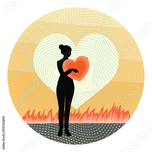 Feeling Self Love, Silhouette of Woman Holding Heart.