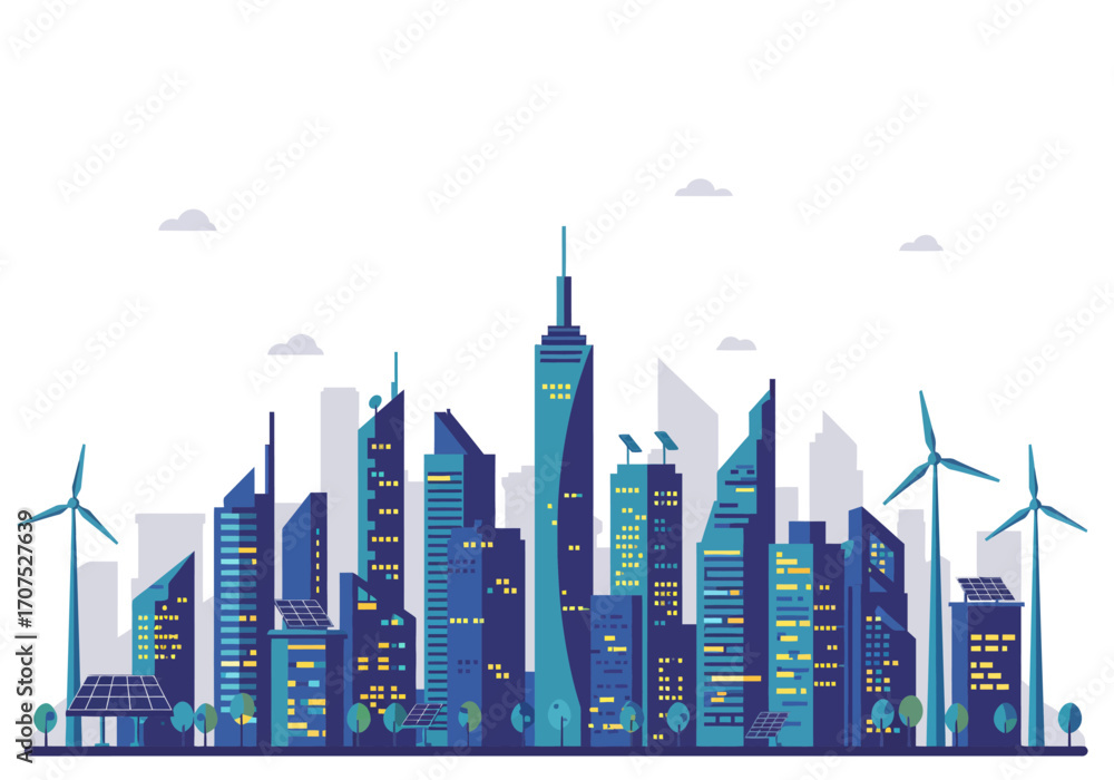 Fototapeta premium Modern Cityscape with Sustainable Energy Sources.