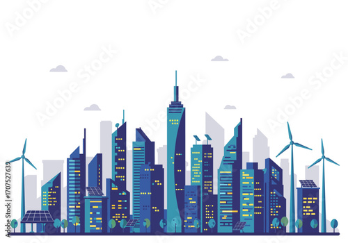 Modern Cityscape with Sustainable Energy Sources.