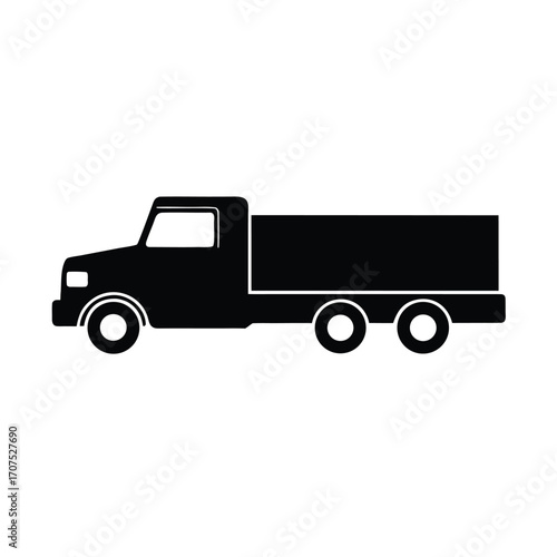 Minimalist black truck silhouette on a clean white background