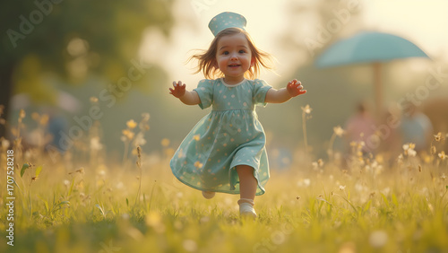 Nursing cap dancing in the wind. Ultra realistic playground scene. Captivating childhood moments. Symbol of care and compassion.