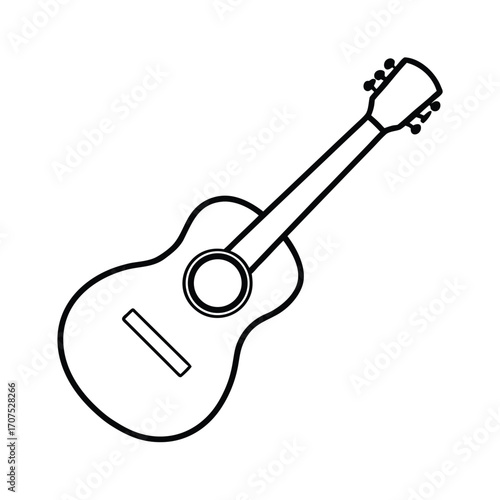 Minimalist black ukulele silhouette on a clean white background for design