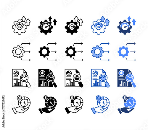 Efficiency, KPI, Feedback, Performance metrics, multiple style icon set.