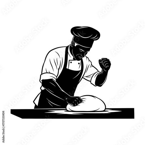 Dynamic Silhouette of a Male Baker Expertly Kneading Dough