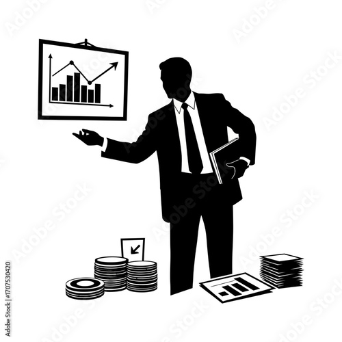 Dynamic Silhouette of a Male Accountant Presenting Financial Data