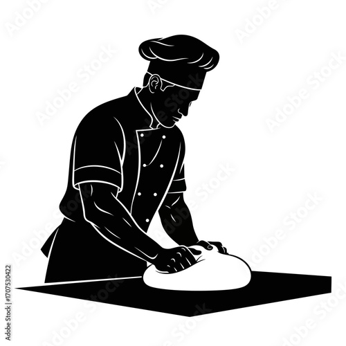 Dynamic Silhouette of a Male Baker Expertly Kneading Dough